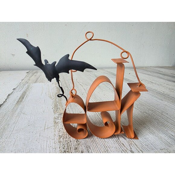 Metal eek bat Halloween ornament decor sign hanging orange black - Picture 1 of 7